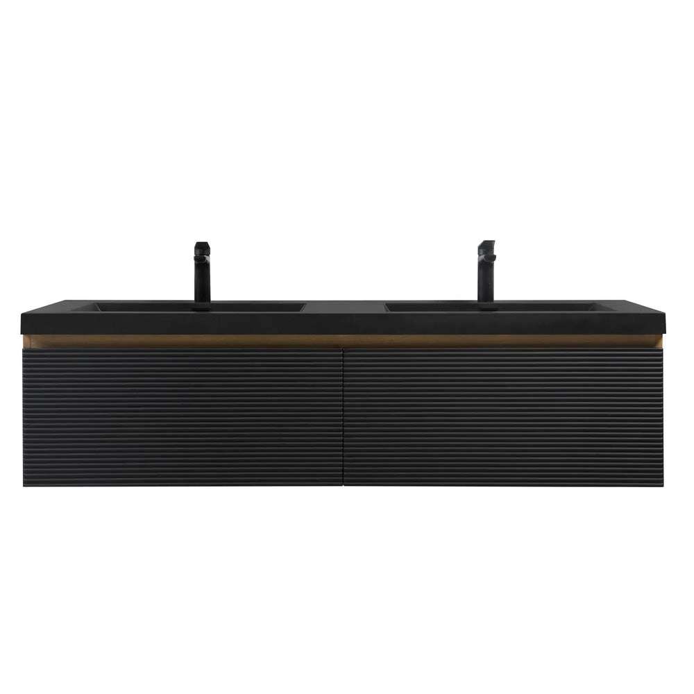 Crius 60'' Black Floating Double Vanity with Black Quartz Sands Countertop TONA Bathroom Furniture