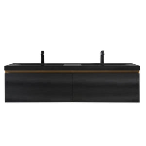 Crius 60'' Black Floating Double Vanity with Black Quartz Sands Countertop TONA Bathroom Furniture