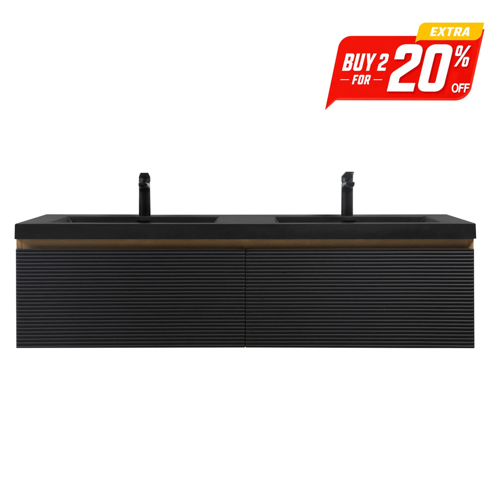 Crius 60'' Black Floating Double Vanity with Black Quartz Sands Countertop TONA Bathroom Furniture