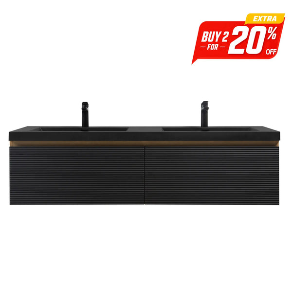 Crius 60'' Black Floating Double Vanity with Black Quartz Sands Countertop TONA Bathroom Furniture