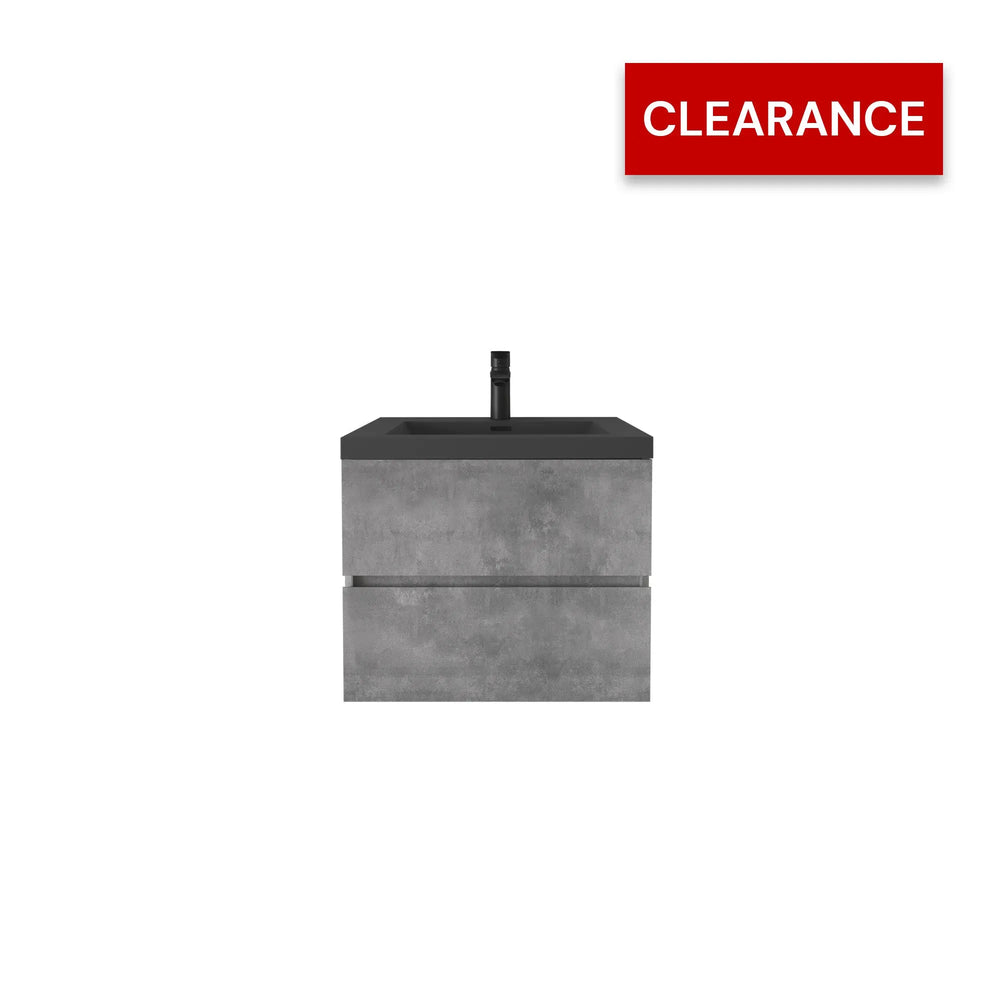 Edi 24'' Grey Single Sink Floating Bathroom Vanity with Black Quartz Sands Countertop TONA Bathroom Furniture