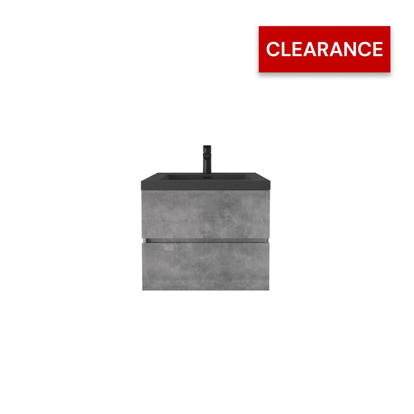 Edi 24'' Grey Single Sink Floating Bathroom Vanity with Black Quartz Sands Countertop TONA Bathroom Furniture