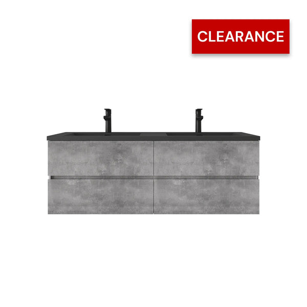 Edi 60'' Grey Double Sink Floating Bathroom Vanity with Black Quartz Sands Countertop TONA Bathroom Furniture