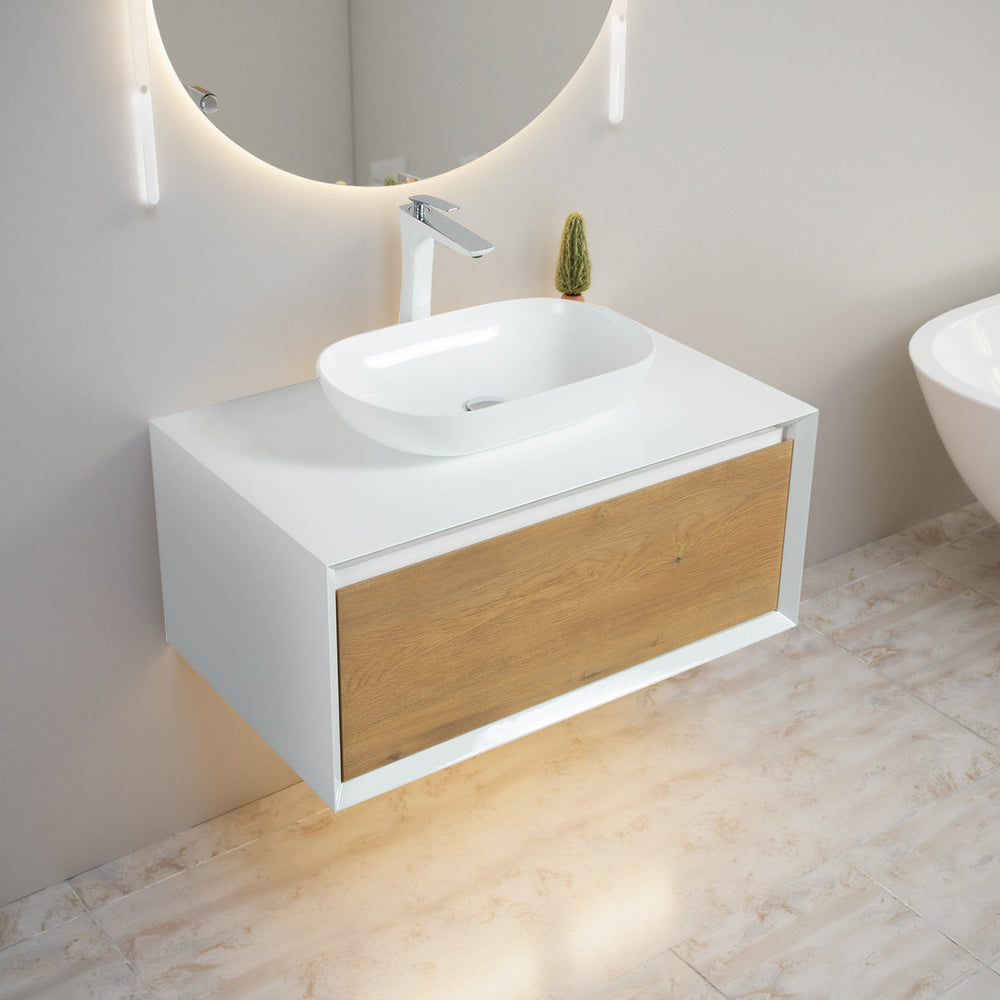 Fiona 36'' Floating Single Vanity with White Vessel Sink and U-Drawer TONA Bathroom Furniture