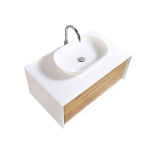 Fiona 36'' Floating Single Vanity with White Vessel Sink and U-Drawer TONA Bathroom Furniture