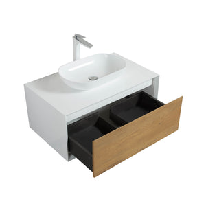 Fiona 36'' Floating Single Vanity with White Vessel Sink and U-Drawer TONA Bathroom Furniture