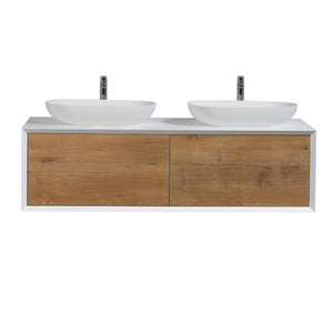 Fiona 55'' Floating Double Vanity with White Vessel Sink and U-Drawer TONA Bathroom Furniture
