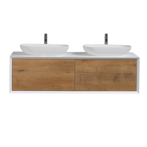 Fiona 55'' Floating Double Vanity with White Vessel Sink and U-Drawer TONA Bathroom Furniture