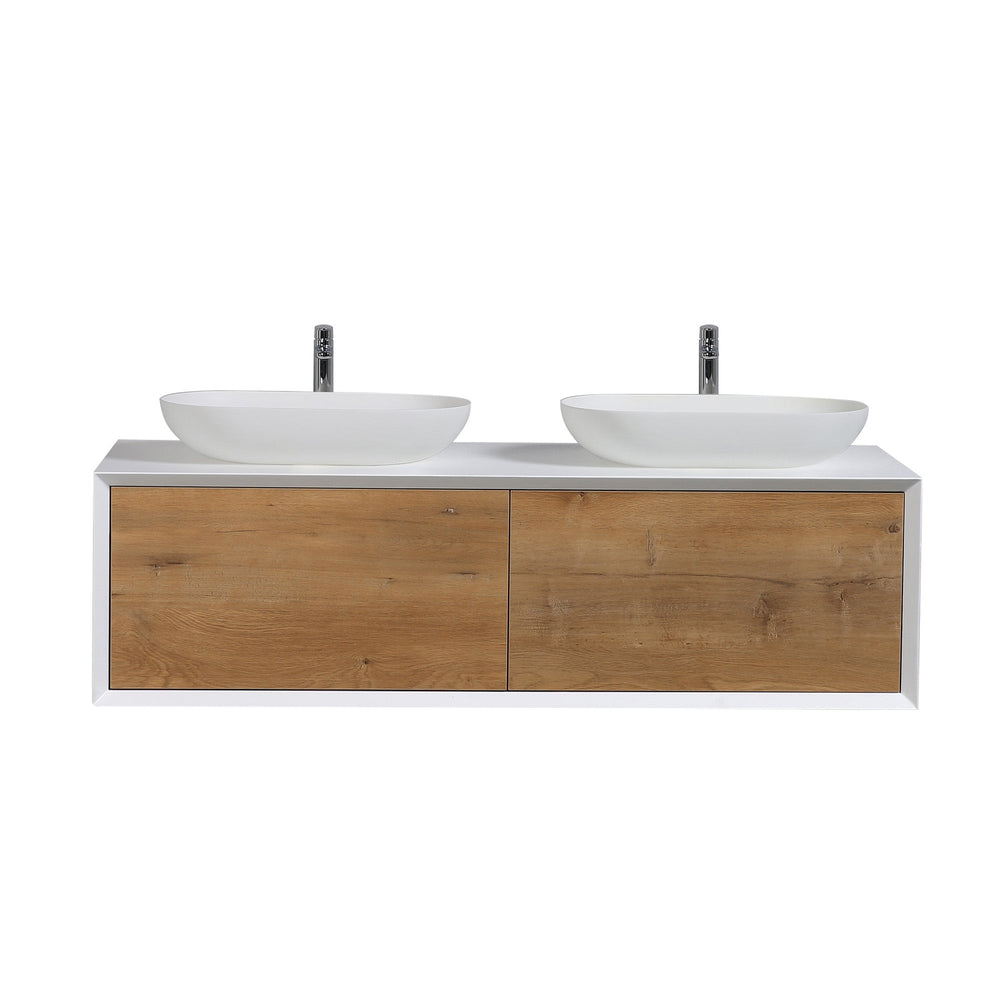 Fiona 55'' Floating Double Vanity with White Vessel Sink and U-Drawer TONA Bathroom Furniture