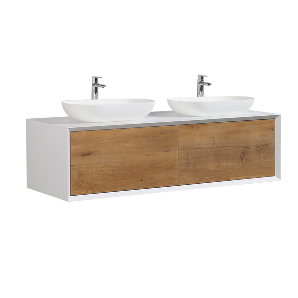 Fiona 55'' Floating Double Vanity with White Vessel Sink and U-Drawer TONA Bathroom Furniture