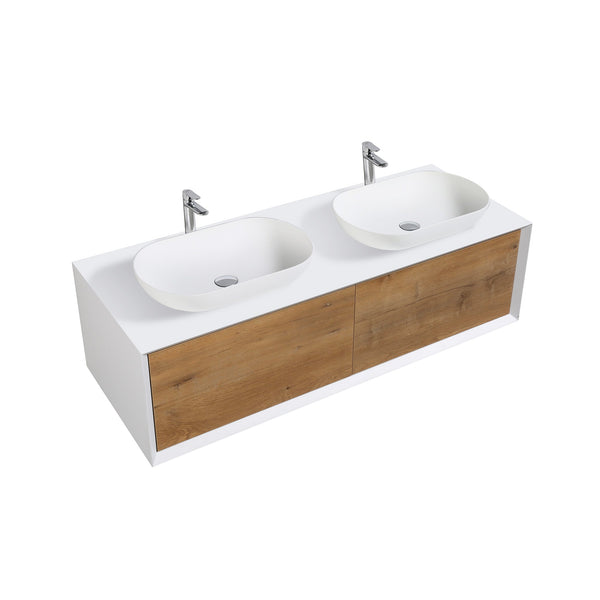 Fiona 55'' Floating Double Vanity with White Vessel Sink and U-Drawer TONA Bathroom Furniture