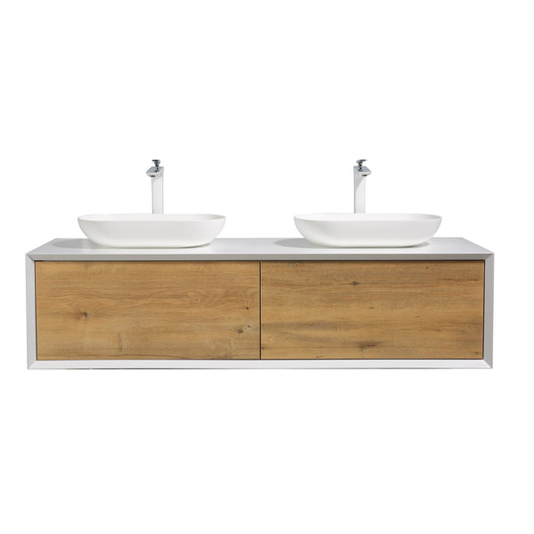 Fiona 63'' Floating Double Vanity with White Vessel Sink and U-Drawer TONA Bathroom Furniture