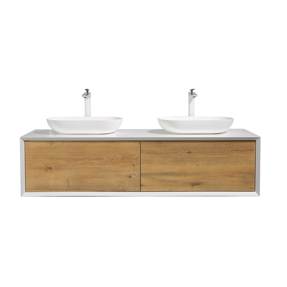 Fiona 63'' Floating Double Vanity with White Vessel Sink and U-Drawer TONA Bathroom Furniture
