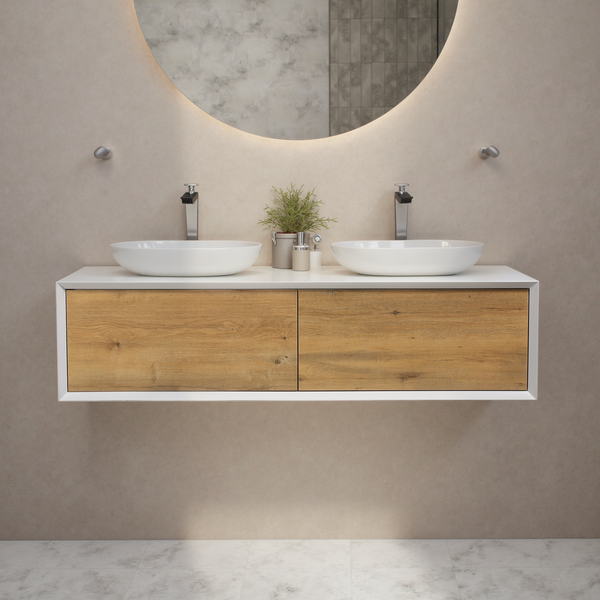 Fiona 63'' Floating Double Vanity with White Vessel Sink and U-Drawer TONA Bathroom Furniture