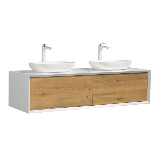 Fiona 63'' Floating Double Vanity with White Vessel Sink and U-Drawer TONA Bathroom Furniture