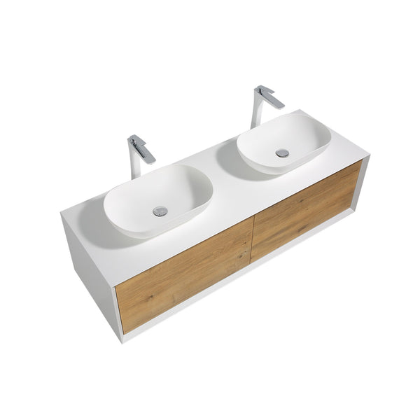 Fiona 63'' Floating Double Vanity with White Vessel Sink and U-Drawer TONA Bathroom Furniture