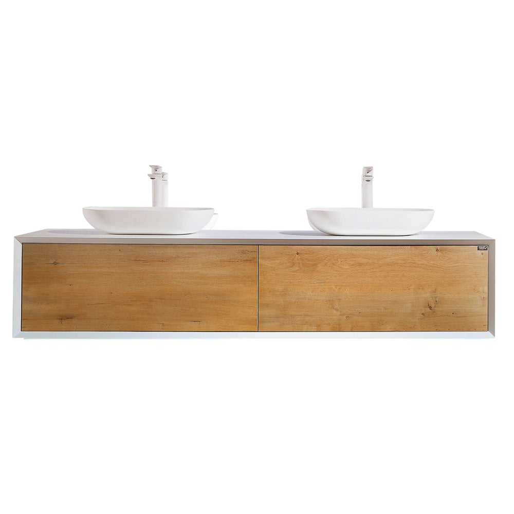 Fiona 72'' Floating Double Vanity with White Vessel Sink and U-Drawer TONA Bathroom Furniture