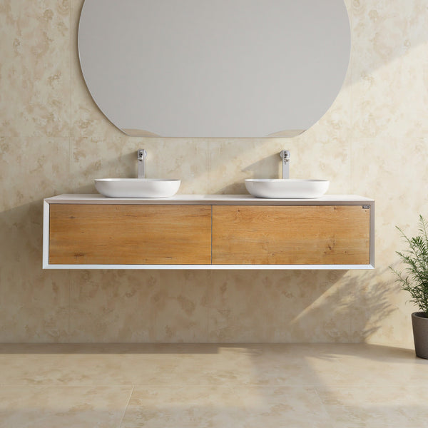 Fiona 72'' Floating Double Vanity with White Vessel Sink and U-Drawer TONA Bathroom Furniture