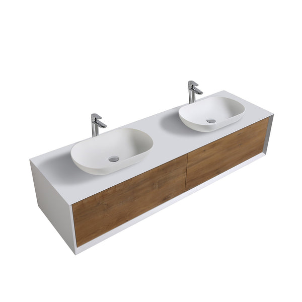 Fiona 72'' Floating Double Vanity with White Vessel Sink and U-Drawer TONA Bathroom Furniture