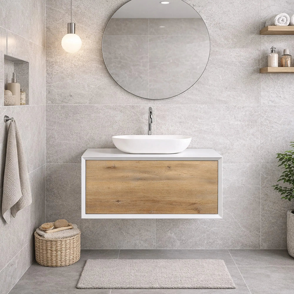 Fiona 36'' Floating Single Vanity with White Vessel Sink and U-Drawer TONA Bathroom Furniture