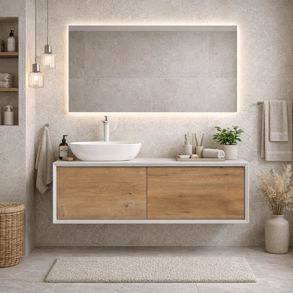 Fiona 48'' Floating Single Vanity with White Vessel Sink and U-Drawer TONA Bathroom Furniture