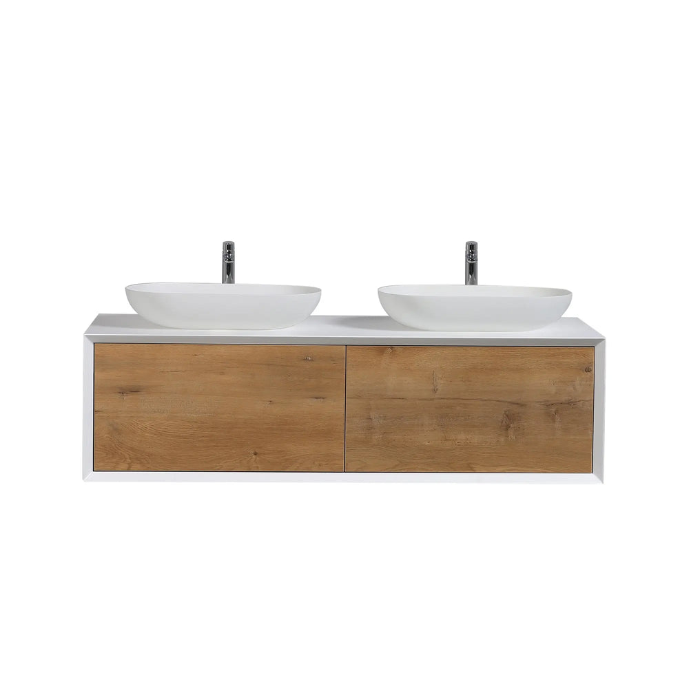 Fiona 55'' Floating Double Vanity with White Vessel Sink and U-Drawer TONA Bathroom Furniture