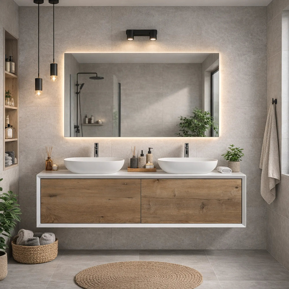 Fiona 55'' Floating Double Vanity with White Vessel Sink and U-Drawer TONA Bathroom Furniture