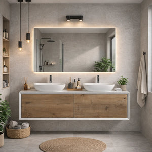 Fiona 55'' Floating Double Vanity with White Vessel Sink and U-Drawer TONA Bathroom Furniture