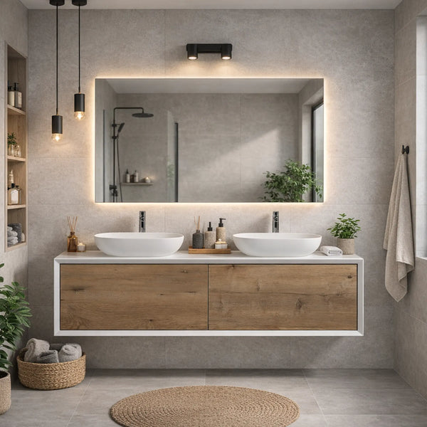 Fiona 55'' Floating Double Vanity with White Vessel Sink and U-Drawer TONA Bathroom Furniture