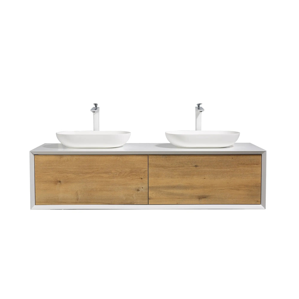 Fiona 63'' Floating Double Vanity with White Vessel Sink and U-Drawer TONA Bathroom Furniture