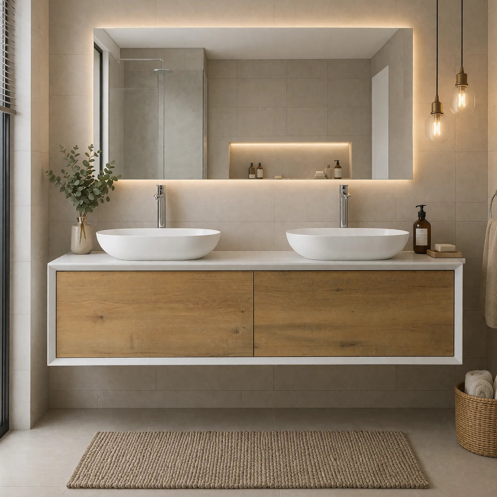 Fiona 63'' Floating Double Vanity with White Vessel Sink and U-Drawer TONA Bathroom Furniture