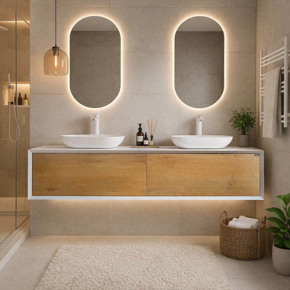 Fiona 72'' Floating Double Vanity with White Vessel Sink and U-Drawer TONA Bathroom Furniture