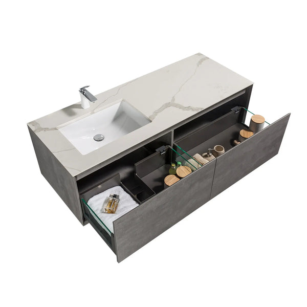 Freda 60'' Floating Vanity Single Sink with Ceramic Countertop TONA Bathroom Furniture