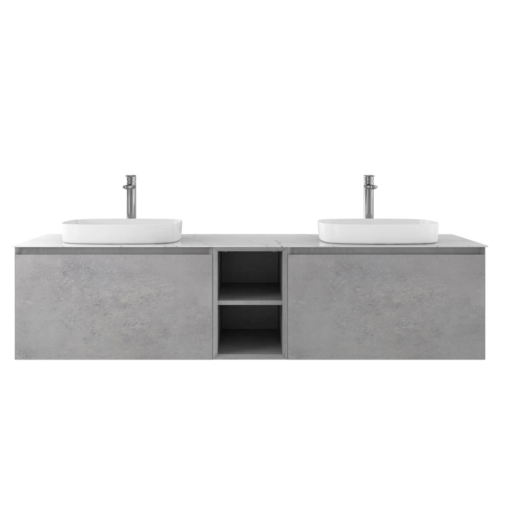 Inalca 67'' Floating Double Vanity with White Vessel Sinks - Light C.Ash TONA Bathroom Furniture