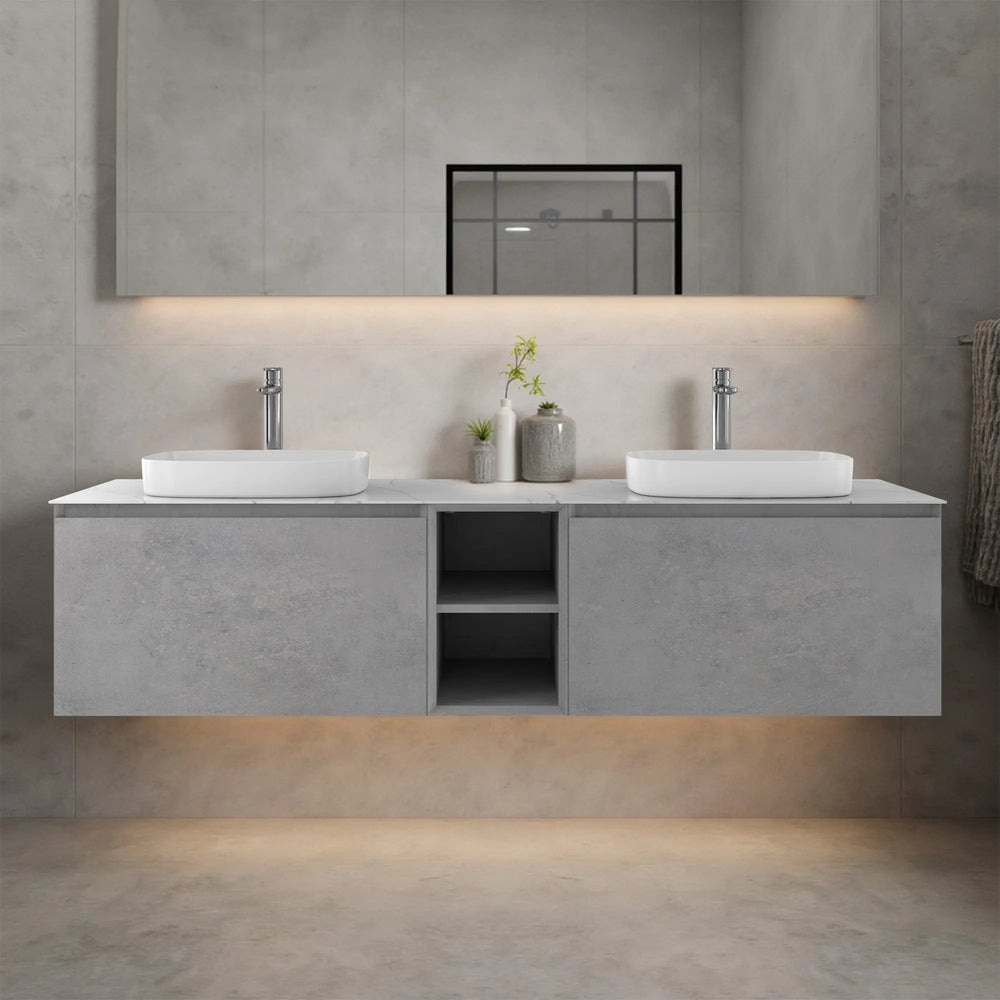 Inalca 67'' Floating Double Vanity with White Vessel Sinks - Light C.Ash TONA Bathroom Furniture