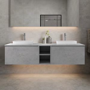 Inalca 67'' Floating Double Vanity with White Vessel Sinks - Light C.Ash TONA Bathroom Furniture