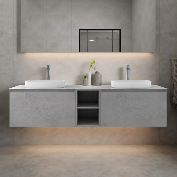 Inalca 67'' Floating Double Vanity with White Vessel Sinks - Light C.Ash TONA Bathroom Furniture