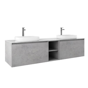 Inalca 67'' Floating Double Vanity with White Vessel Sinks - Light C.Ash TONA Bathroom Furniture