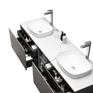 Inalca 67'' Floating Double Vanity with White Vessel Sinks - Light C.Ash TONA Bathroom Furniture