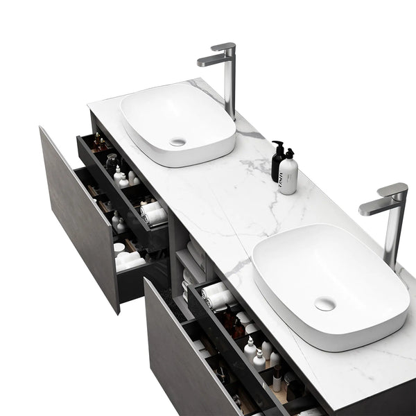 Inalca 67'' Floating Double Vanity with White Vessel Sinks - Light C.Ash TONA Bathroom Furniture