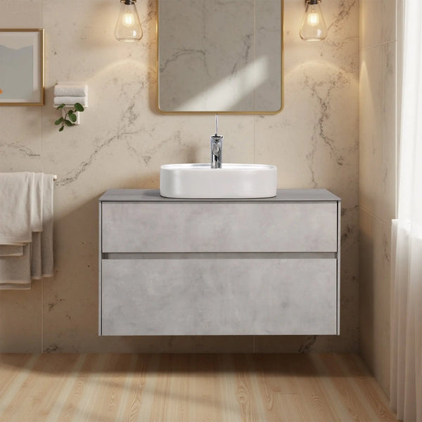 Lamina 36'' Floating Single Vanity with Porcelain Slab Countertop tonabathroom