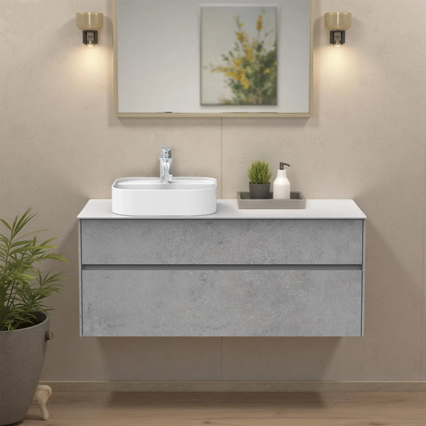 Lamina 48'' Floating Single Vanity with Porcelain Slab Countertop tonabathroom