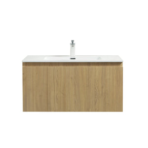Liner 36'' Floating Single Vanity with White Cultured Marble Top TONA Bathroom Furniture