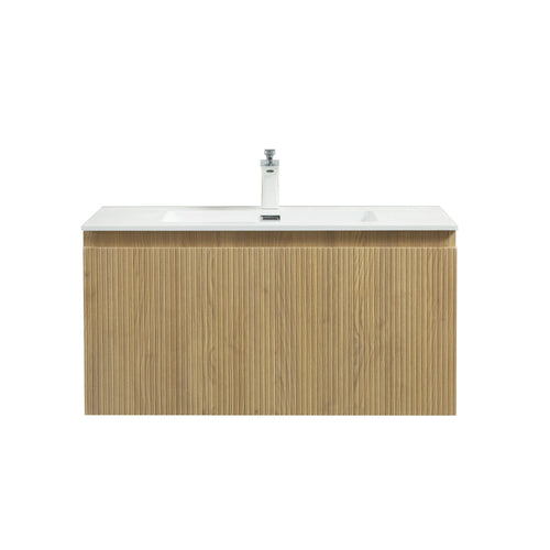 Liner 36'' Floating Single Vanity with White Cultured Marble Top TONA Bathroom Furniture