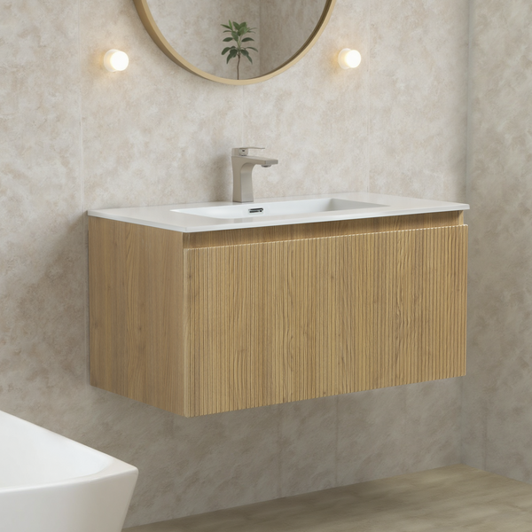 Liner 36'' Floating Single Vanity with White Cultured Marble Top TONA Bathroom Furniture