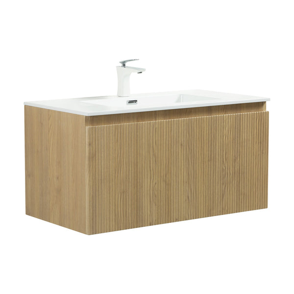 Liner 36'' Floating Single Vanity with White Cultured Marble Top TONA Bathroom Furniture