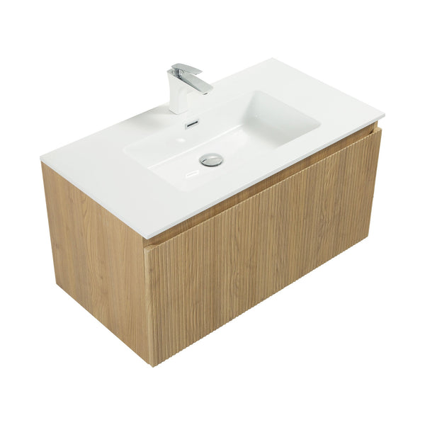 Liner 36'' Floating Single Vanity with White Cultured Marble Top TONA Bathroom Furniture