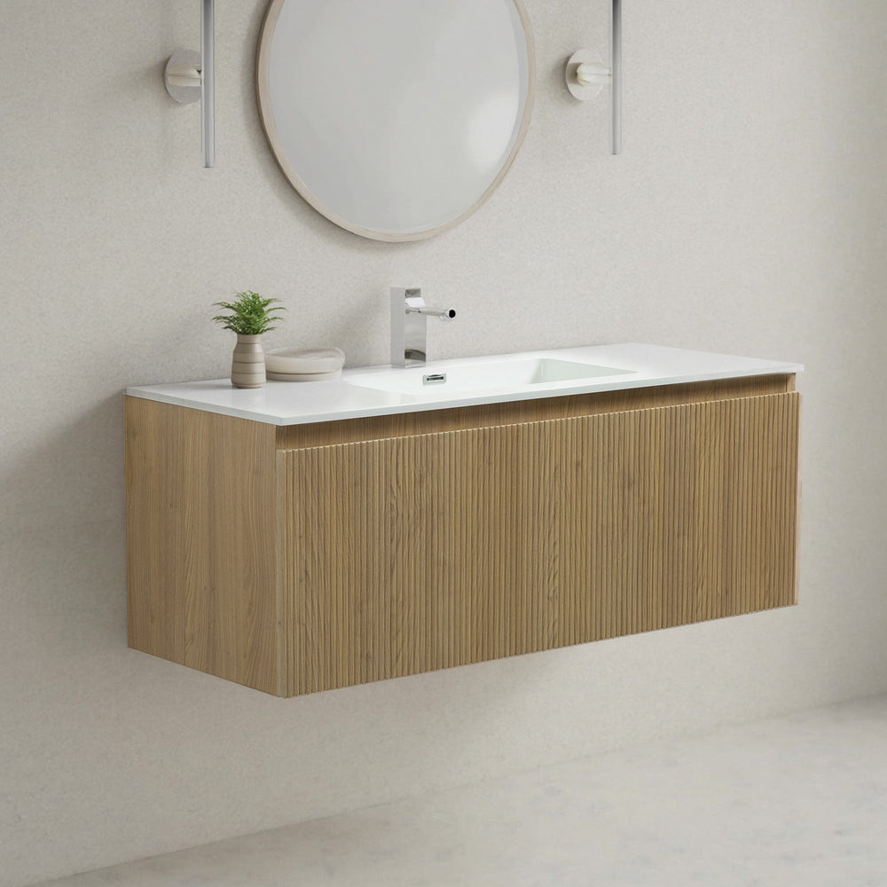 Liner 48'' Floating Single Vanity with White Cultured Marble Top TONA Bathroom Furniture
