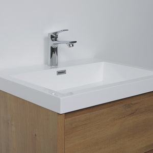Angela 24'' Floating Single Vanity in Andean Oak texture with White Countertop
