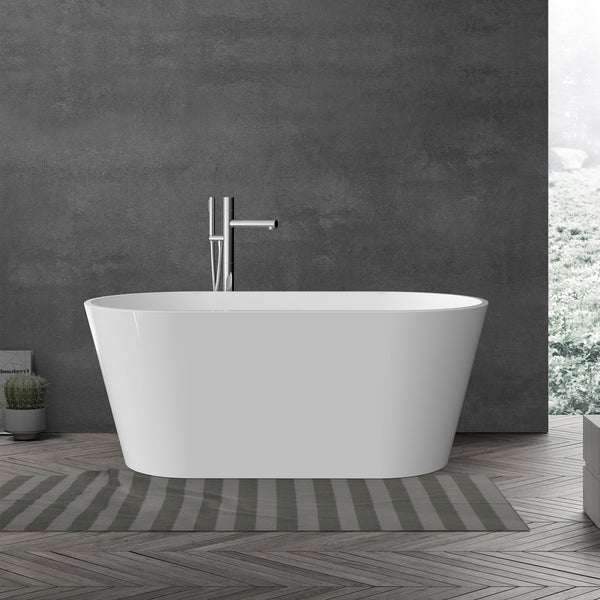Skysea Glossy White Freestanding Oval Acrylic Bathtub(59"-67") tonabathroom
